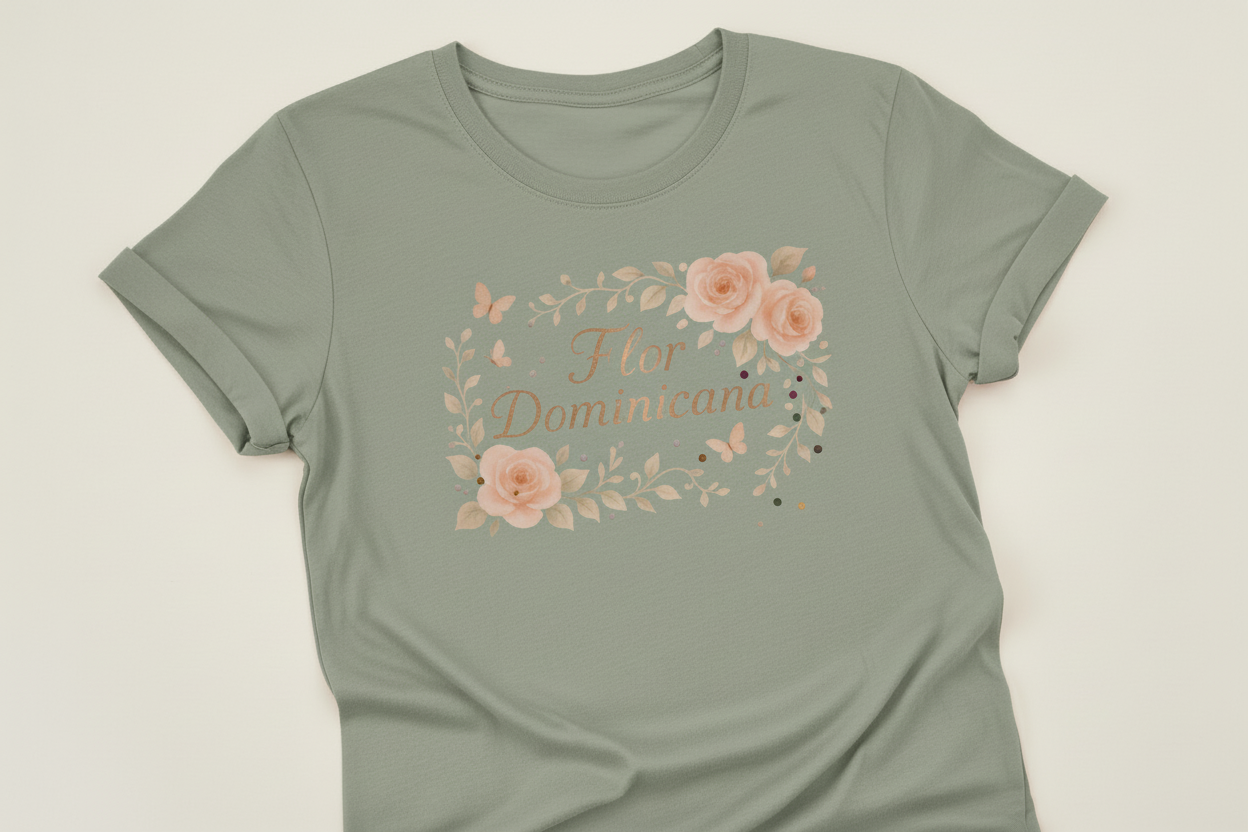 Camiseta Verde Salvia Flor Dominicana