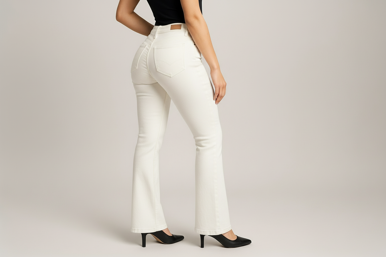 Jeans flare levanta cola blanco