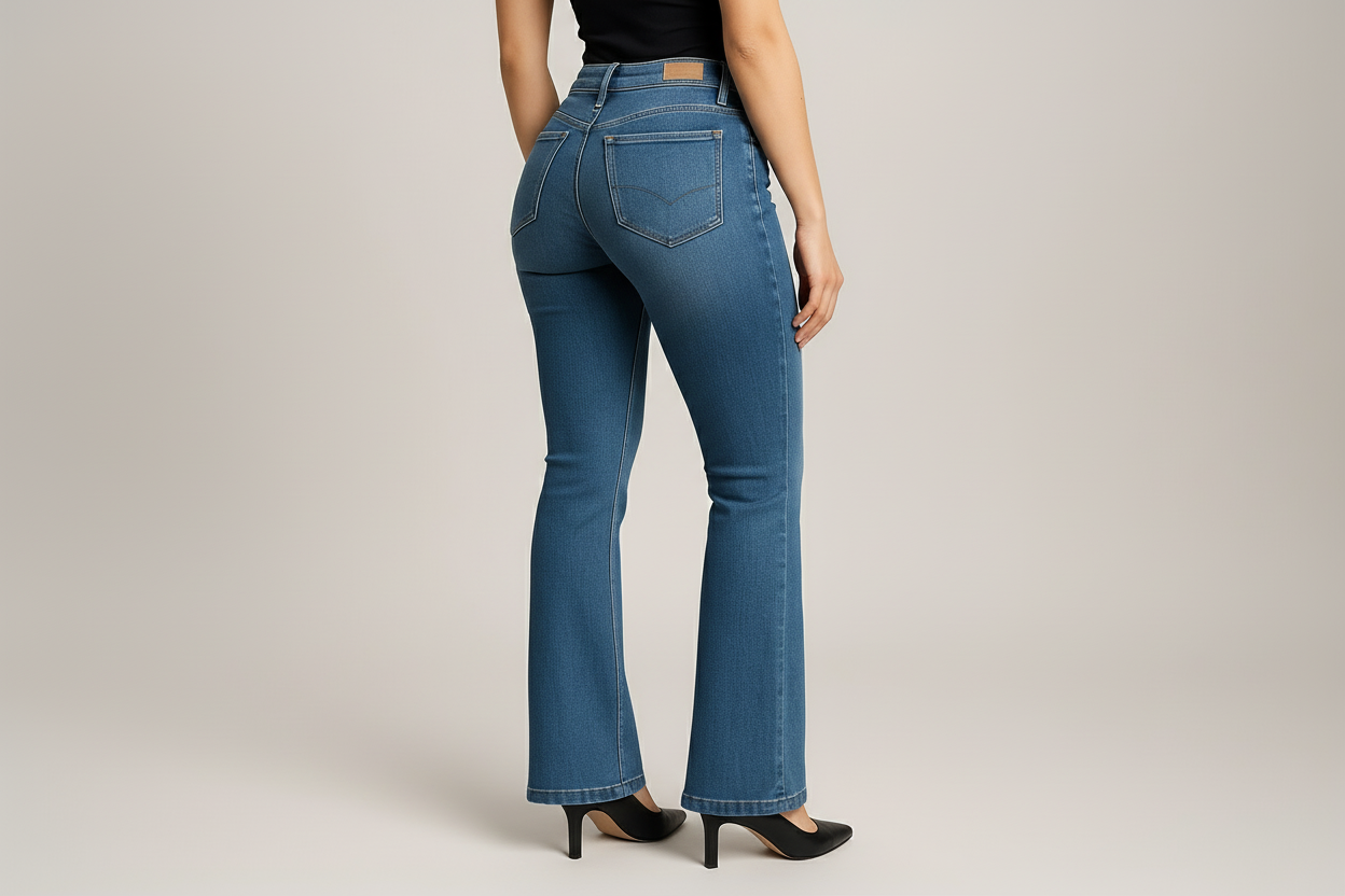 Jeans flare levanta cola claro