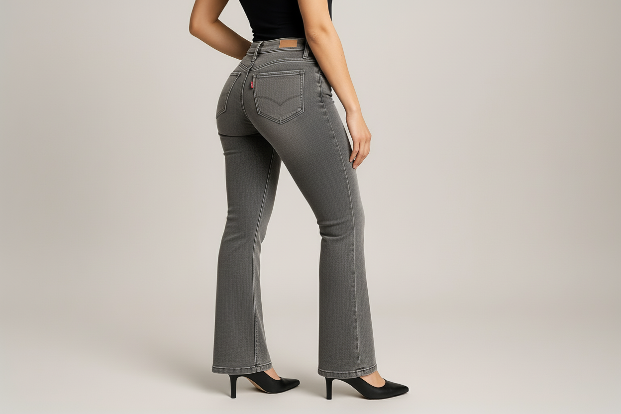 Jeans flare levanta cola gris