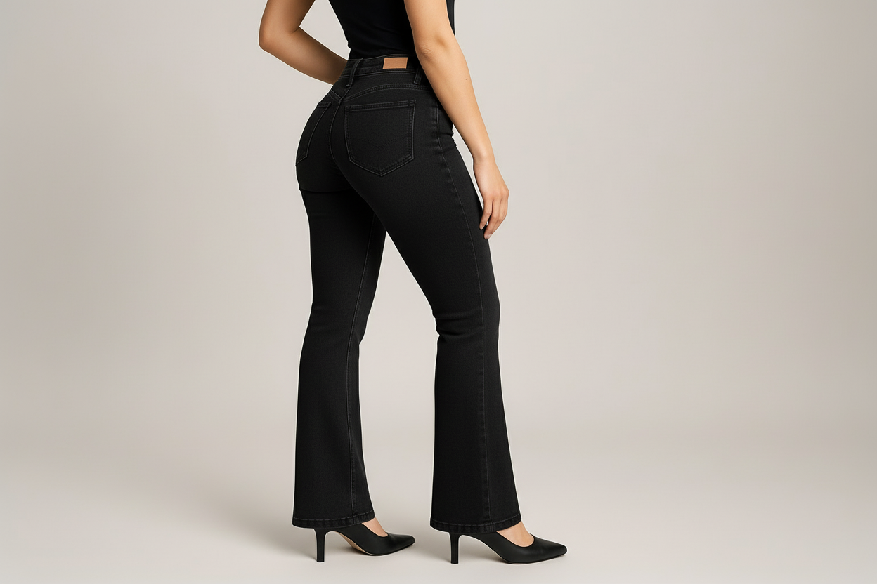 Jeans flare levanta cola negro
